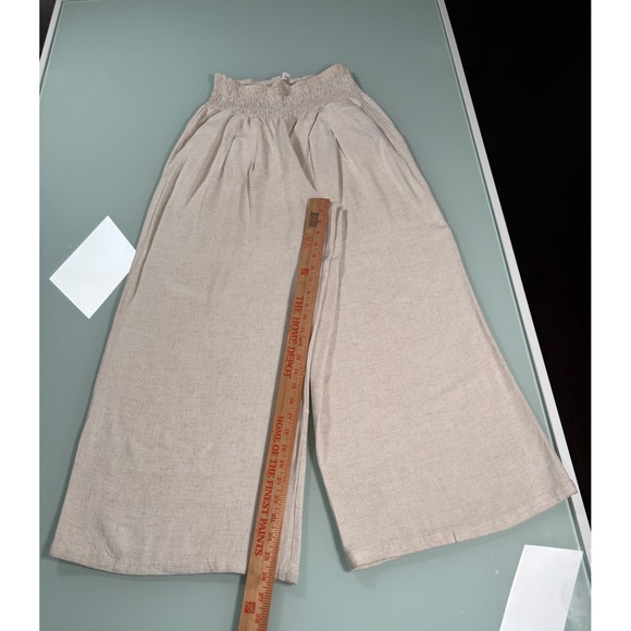 ANRABESS Wide Leg Pants Women's M Linen Blend Beige Cropped Lightweight Pockets - Picture 10 of 14